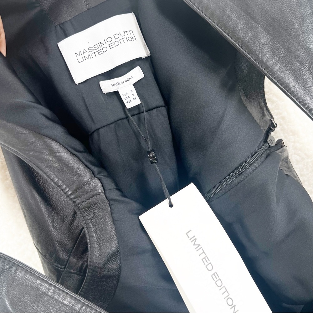 Massimo Dutti black sheep leather limited edition dress size S - Picture 9 of 11